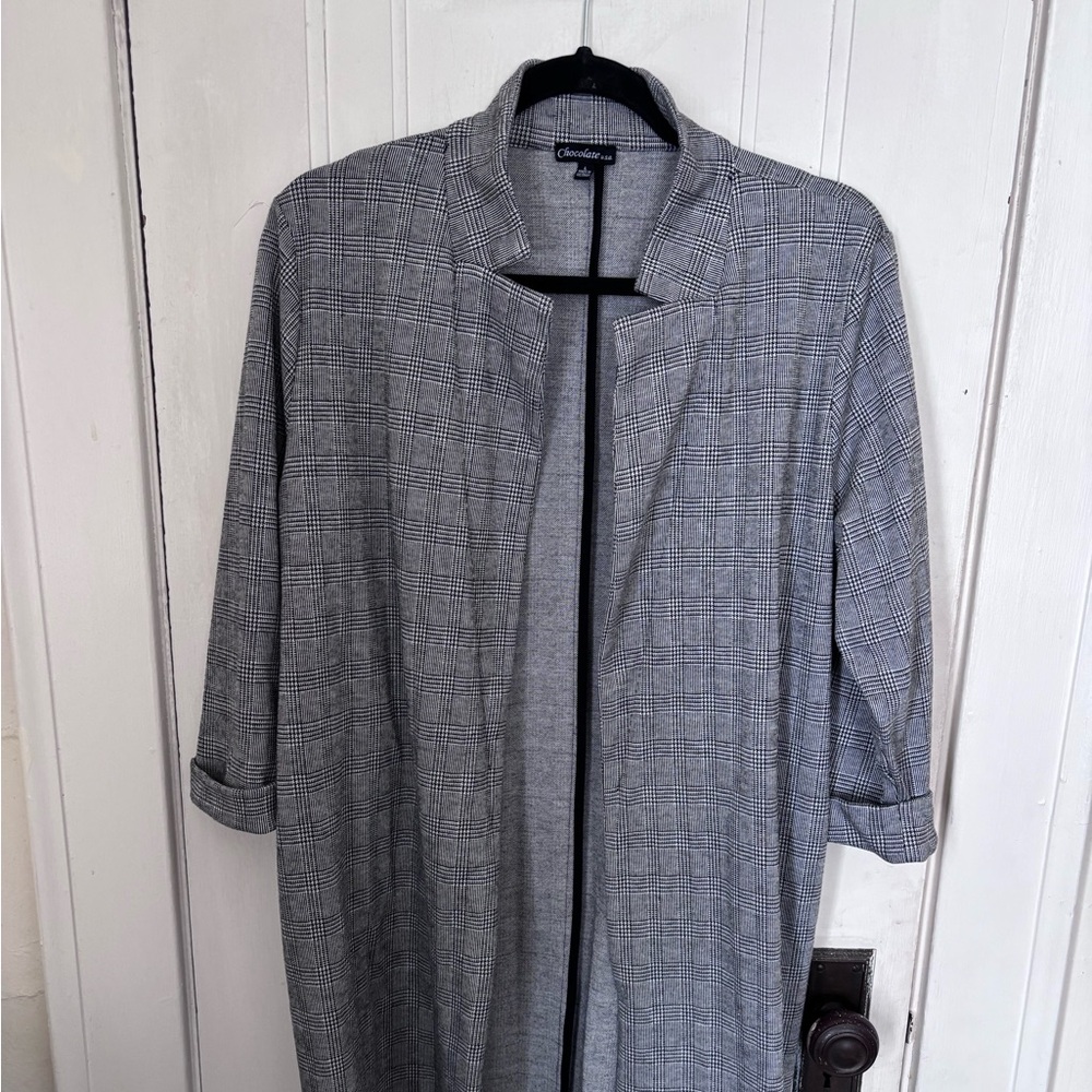 Houndstooth print long cardigan